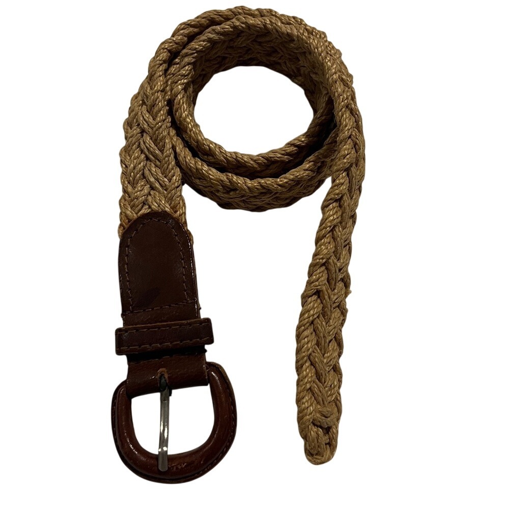LOFT Tan Braided Belt with‎ Brown Leather Accent Women's Size Medium